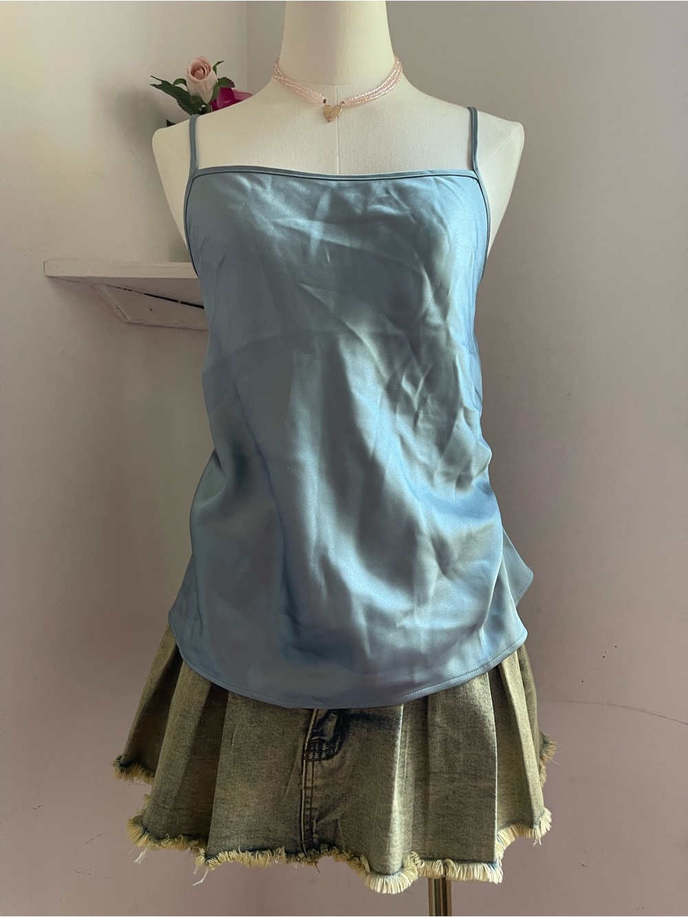 Mango Light Blue Satin Camisole